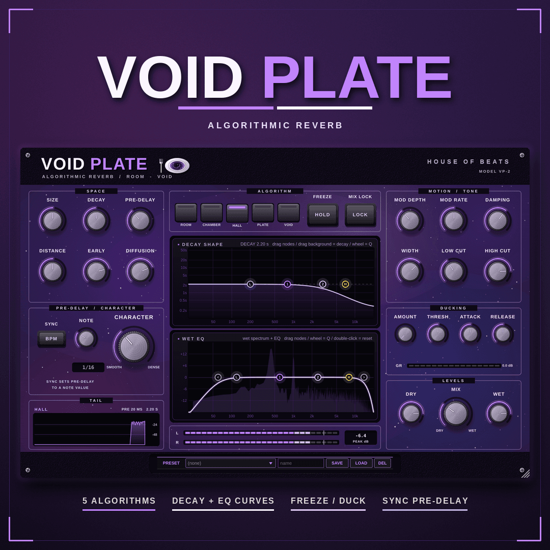 VoidPlate stereo algorithmic reverb cover — plugin UI