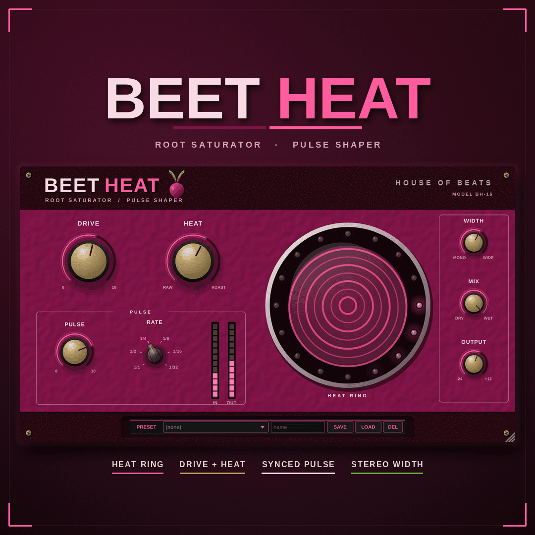 BeetHeat cover — crimson multiband soft-clip + tempo pulse gate