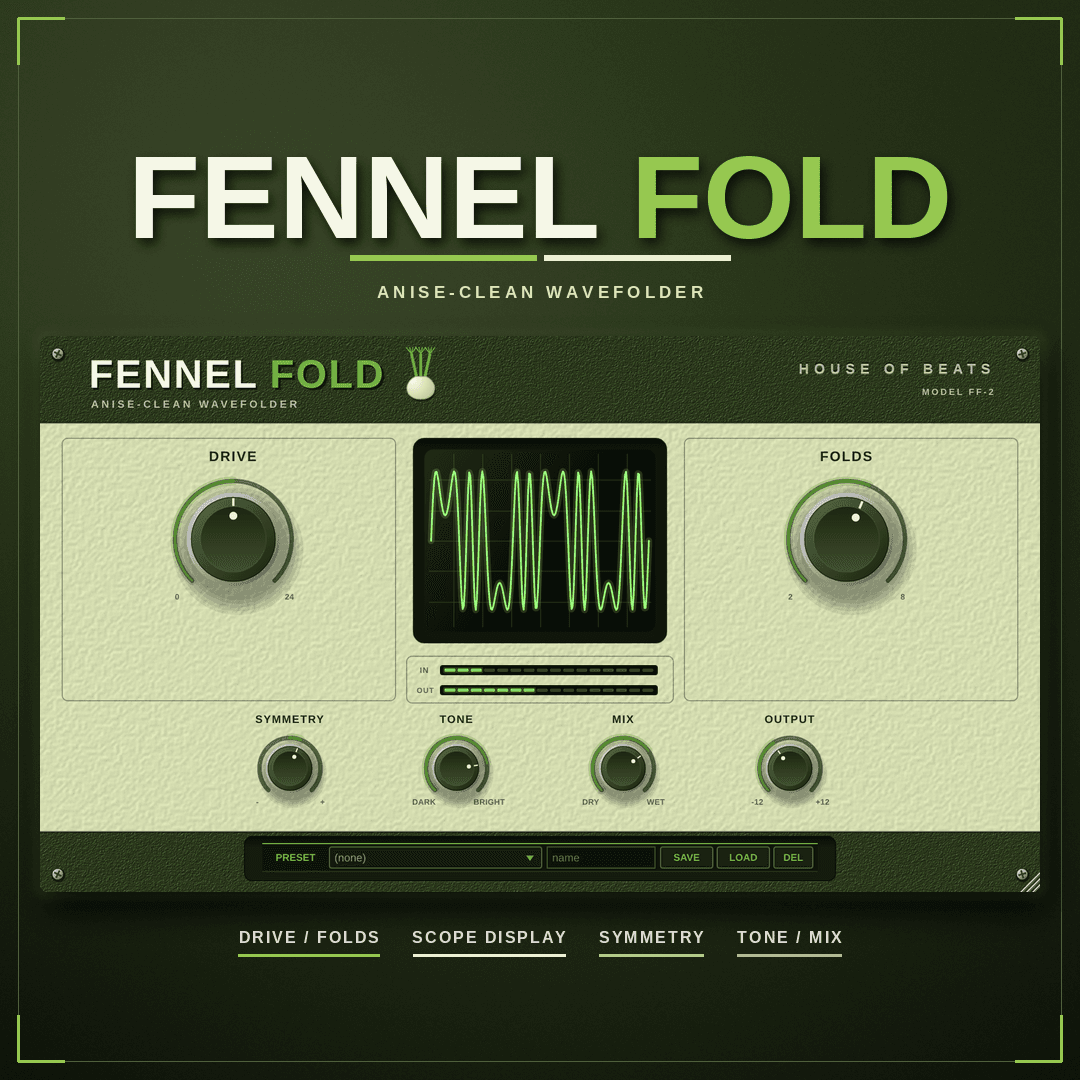 FennelFold dual-mono wavefolder cover — fennel fronds and gold rings