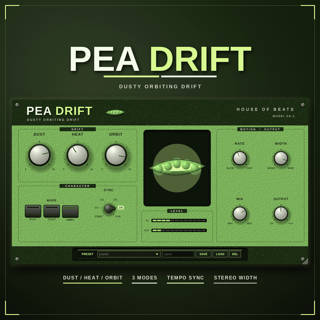 PeaDrift cover — drift · float · fresh green