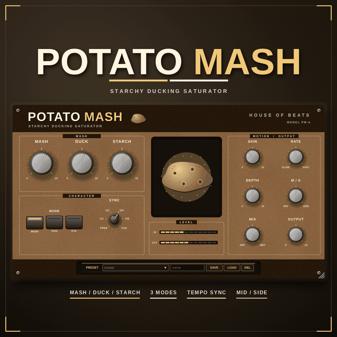 PotatoMash cover — starchy ducking saturator, brown hardware panel