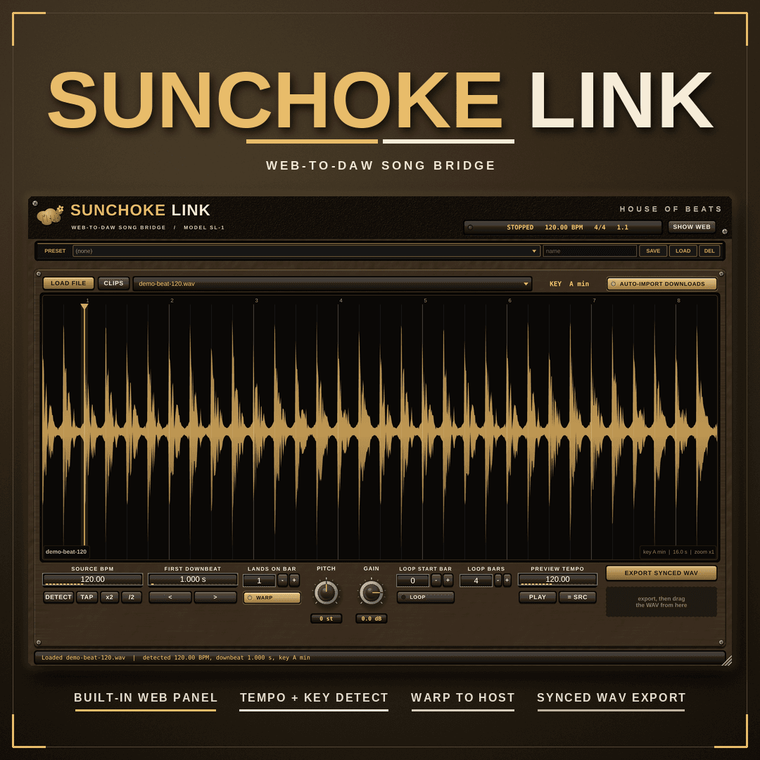 SunchokeLink cover: golden sunchoke with a chain link inside gold rings, HOUSE OF BEATS