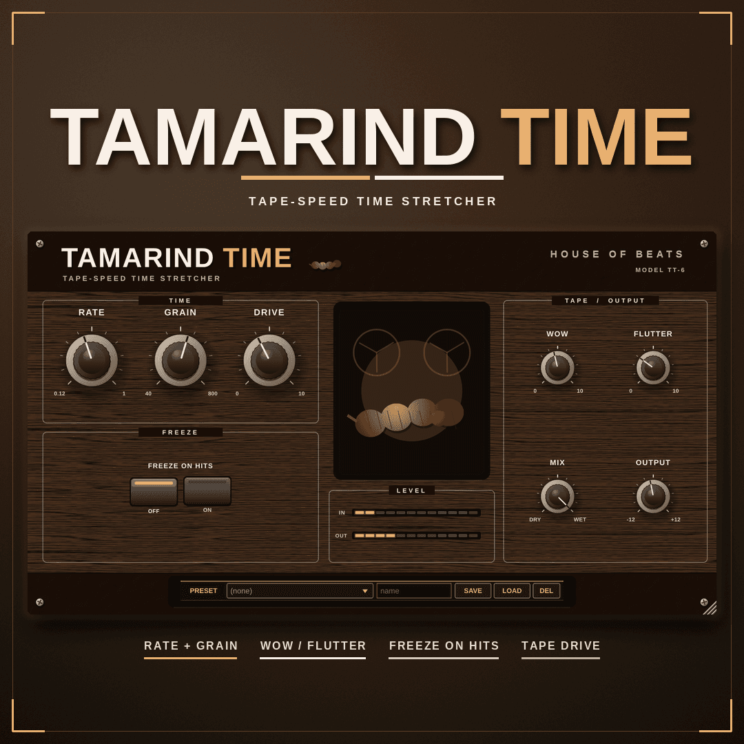 TamarindTime cover — orange tamarind pod, TAMARINDTIME, CONTINUOUS BUFFER RATE 12–100%