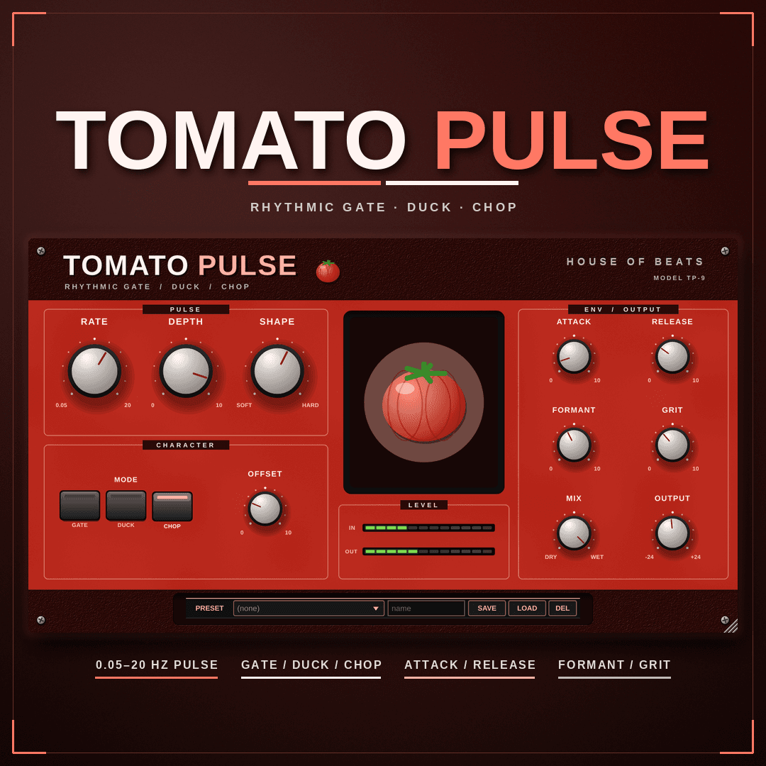 TomatoPulse cover — tempo pulse gate × formant × grit