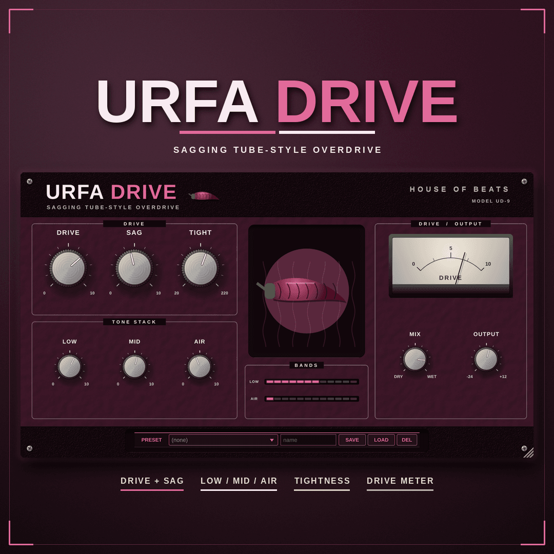 UrfaDrive cover — dark smoked blob, URFADRIVE, SMOKED 3-BAND DRIVE + SAG, House of Beats